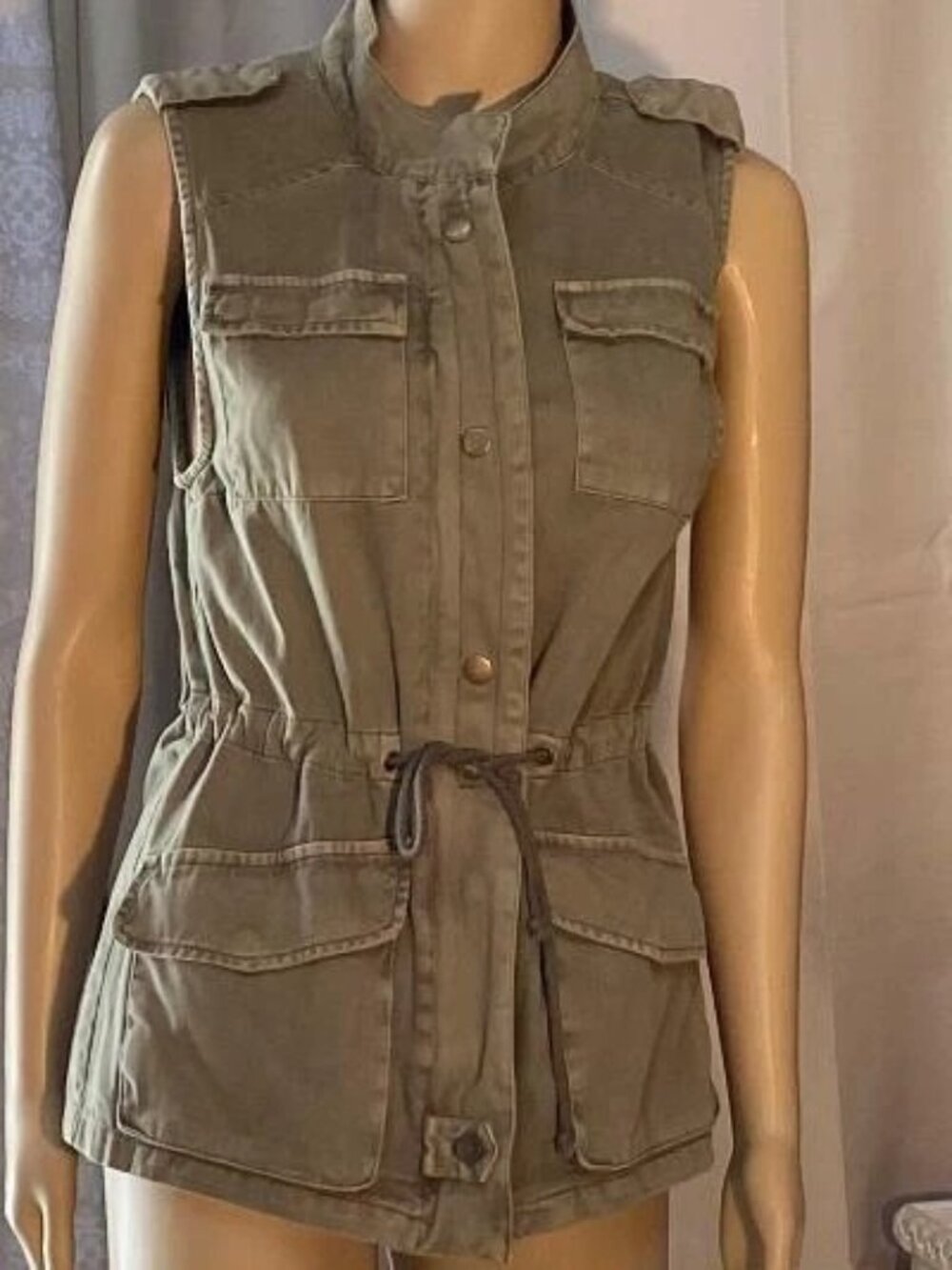 * Kenar 100% Cotton Sleeveless Vest Casual Army Green Women's Size XS
